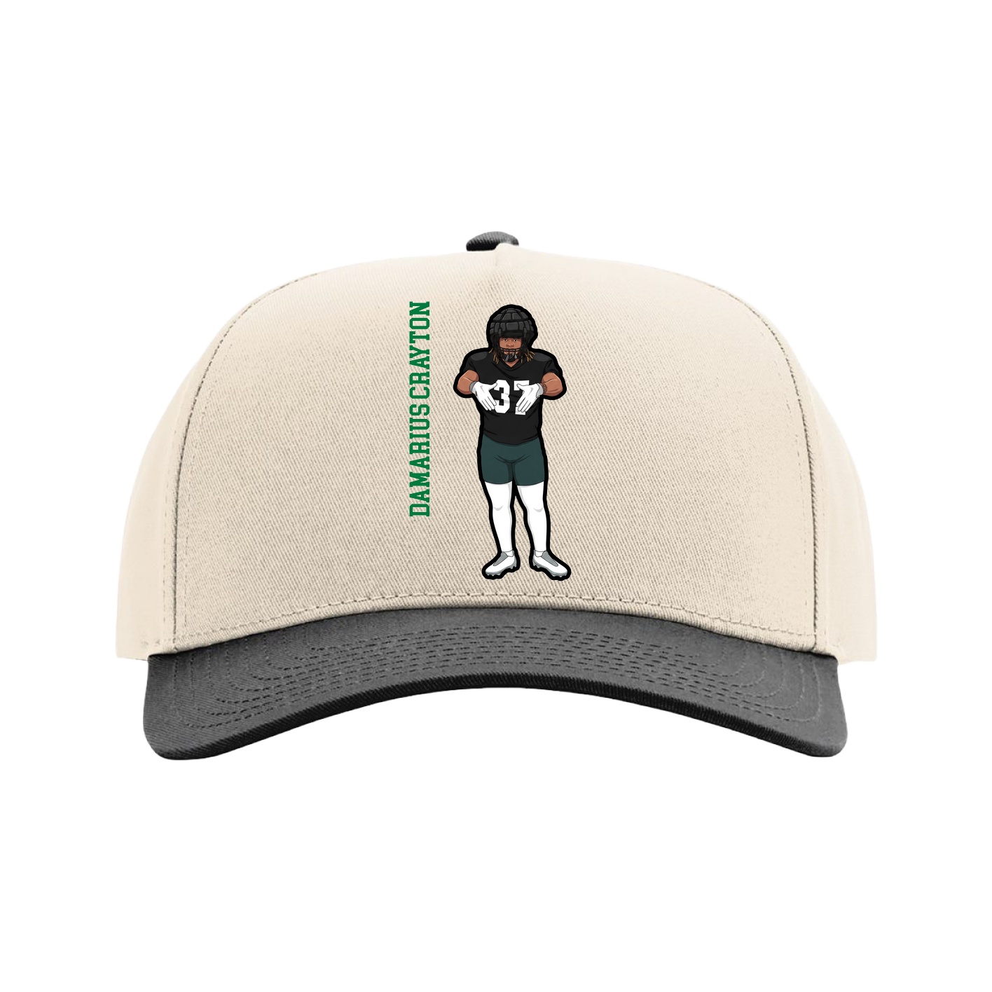 Full Fabric Five-Panel Champ Cap — Name Vertical in Cream/Black