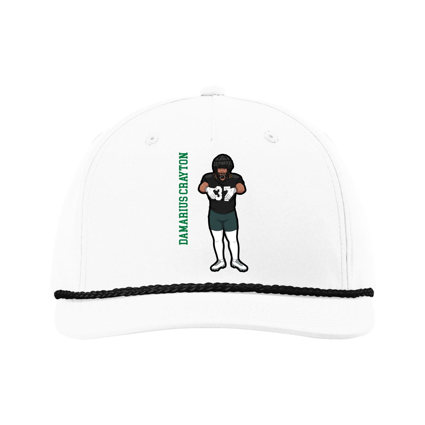 Five-Panel Classic Rope Cap — Name Vertical in White