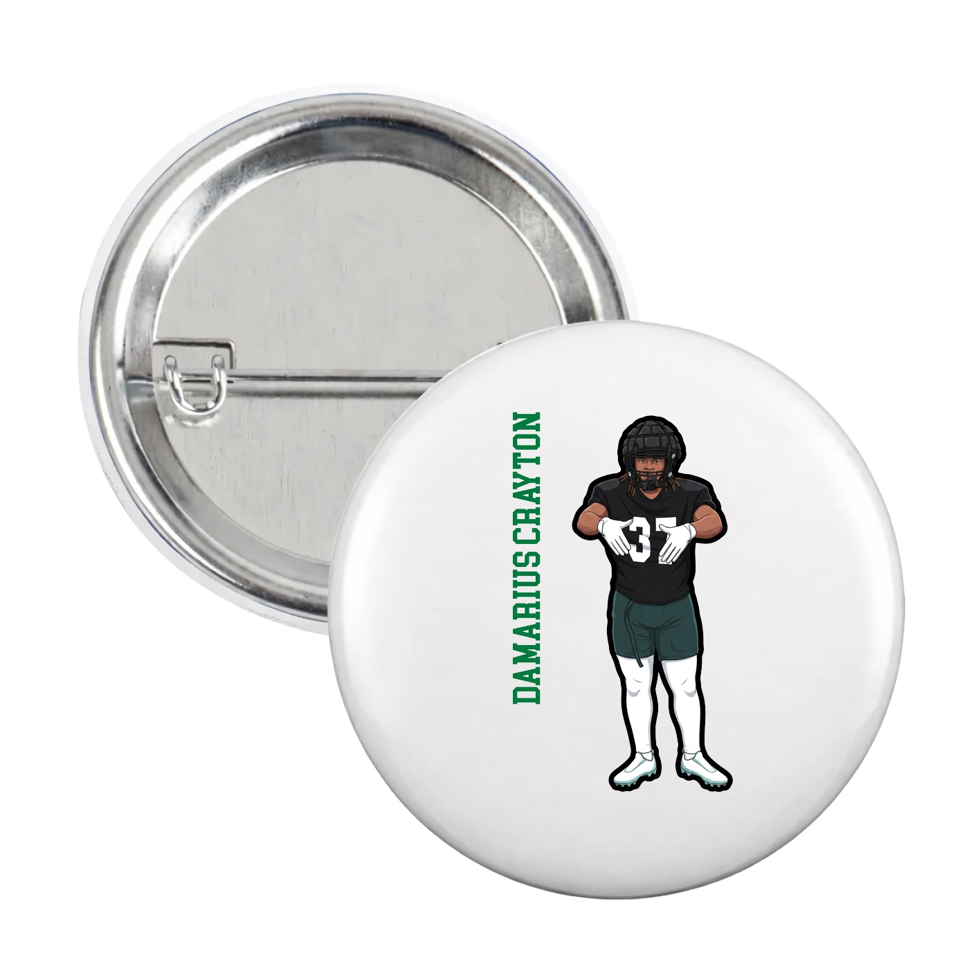 Game Day Button — Name Vertical in White