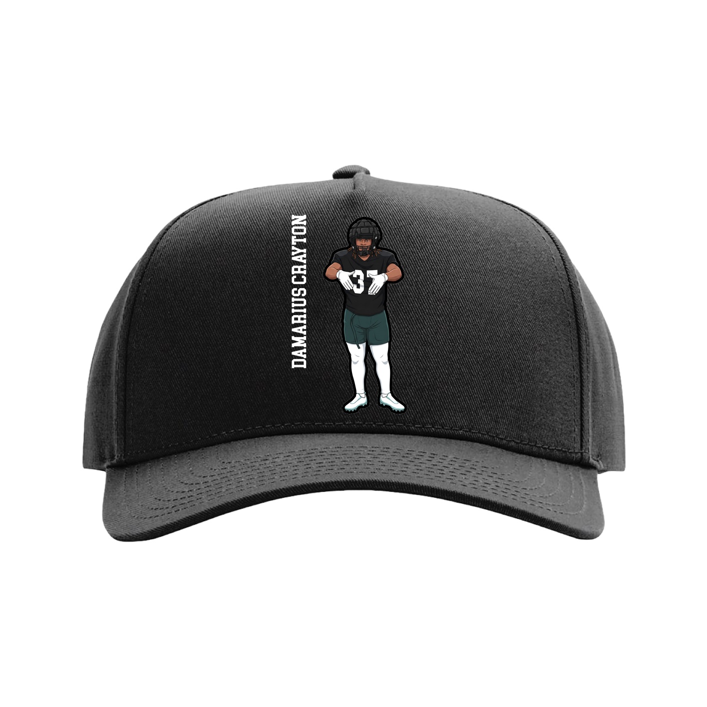 Full Fabric Five-Panel Champ Cap — Name Vertical in Black
