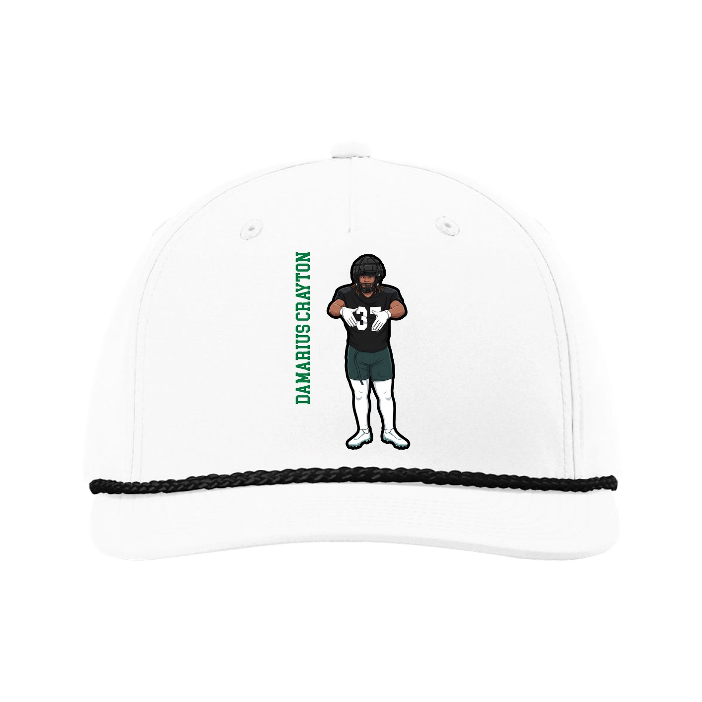 Five-Panel Classic Rope Cap — Name Vertical in White