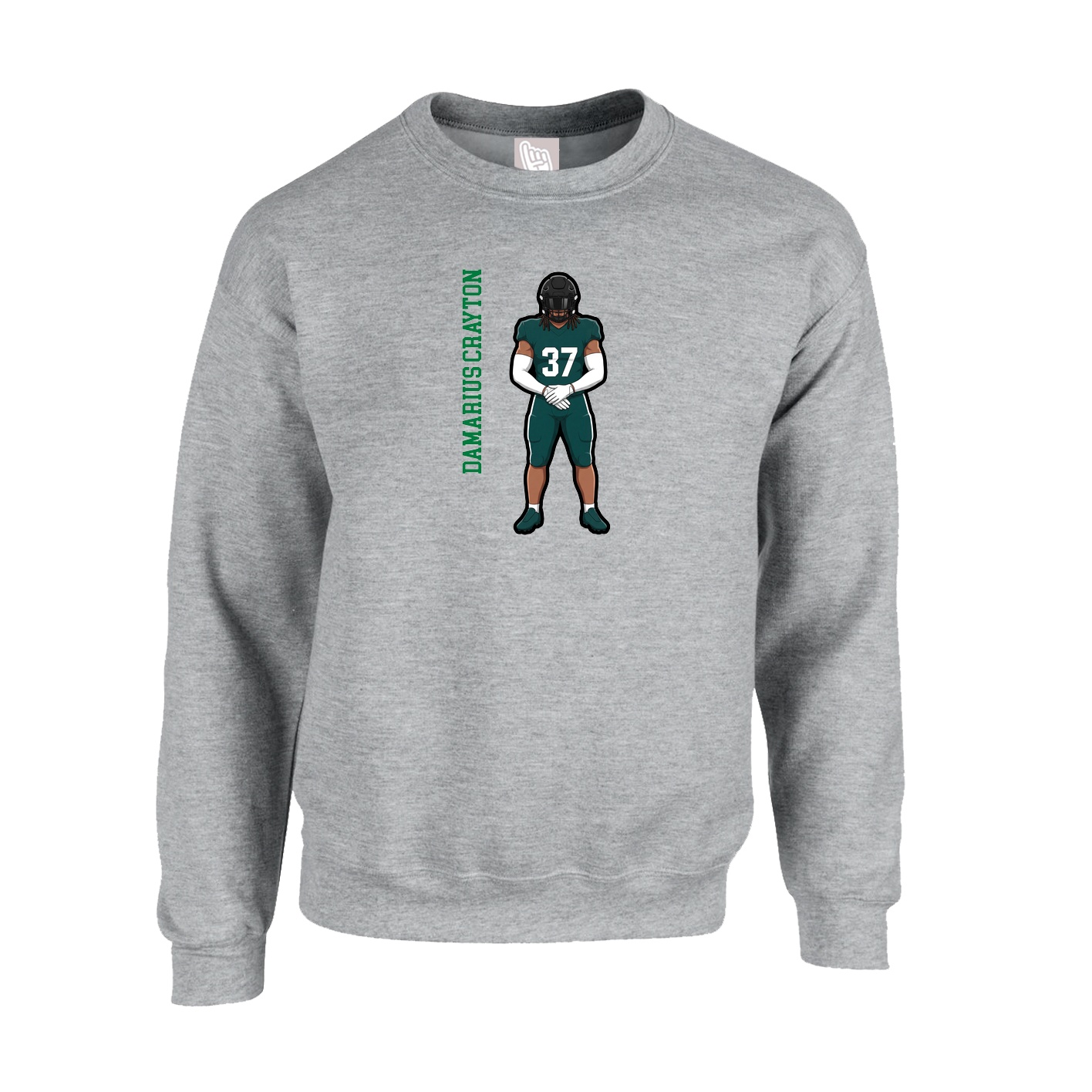 Fleece Crew — Name Vertical in Grey