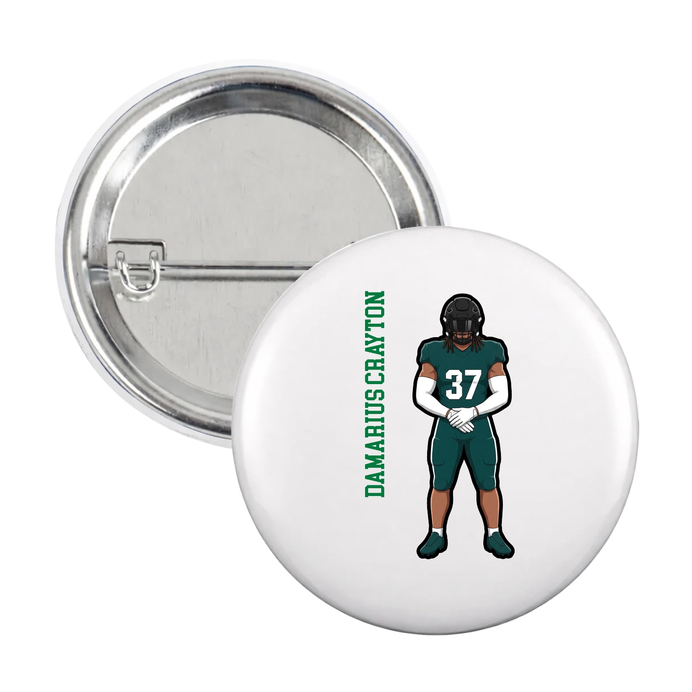 Game Day Button — Name Vertical in White