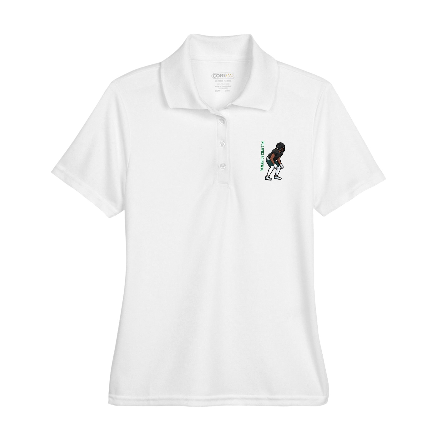Womens Performance Polo — Name Vertical in White