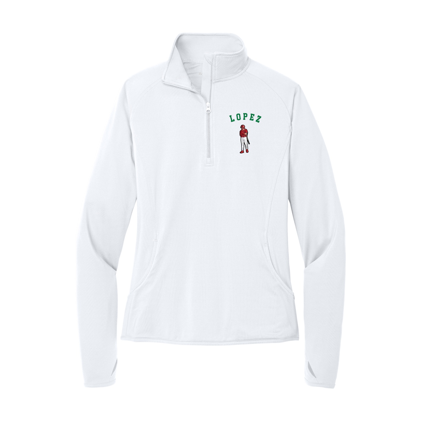 Women's Q-Zip Pullover — Shirsey Arch in White