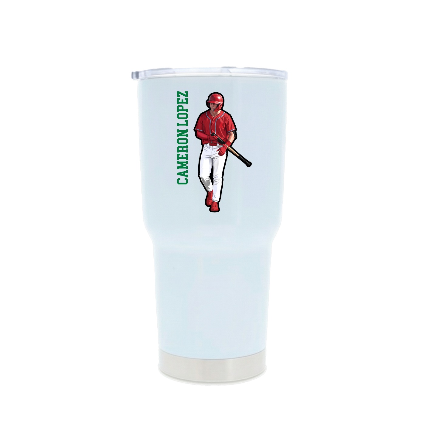 30oz Stainless Steel Tumbler — Name Vertical in White