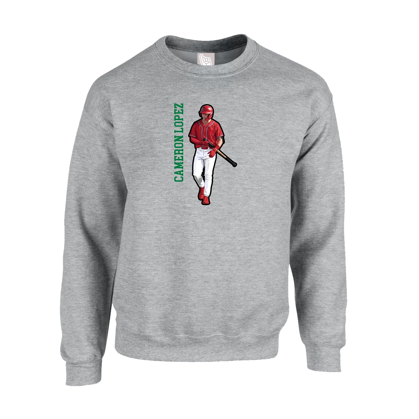 Fleece Crew — Name Vertical in Grey