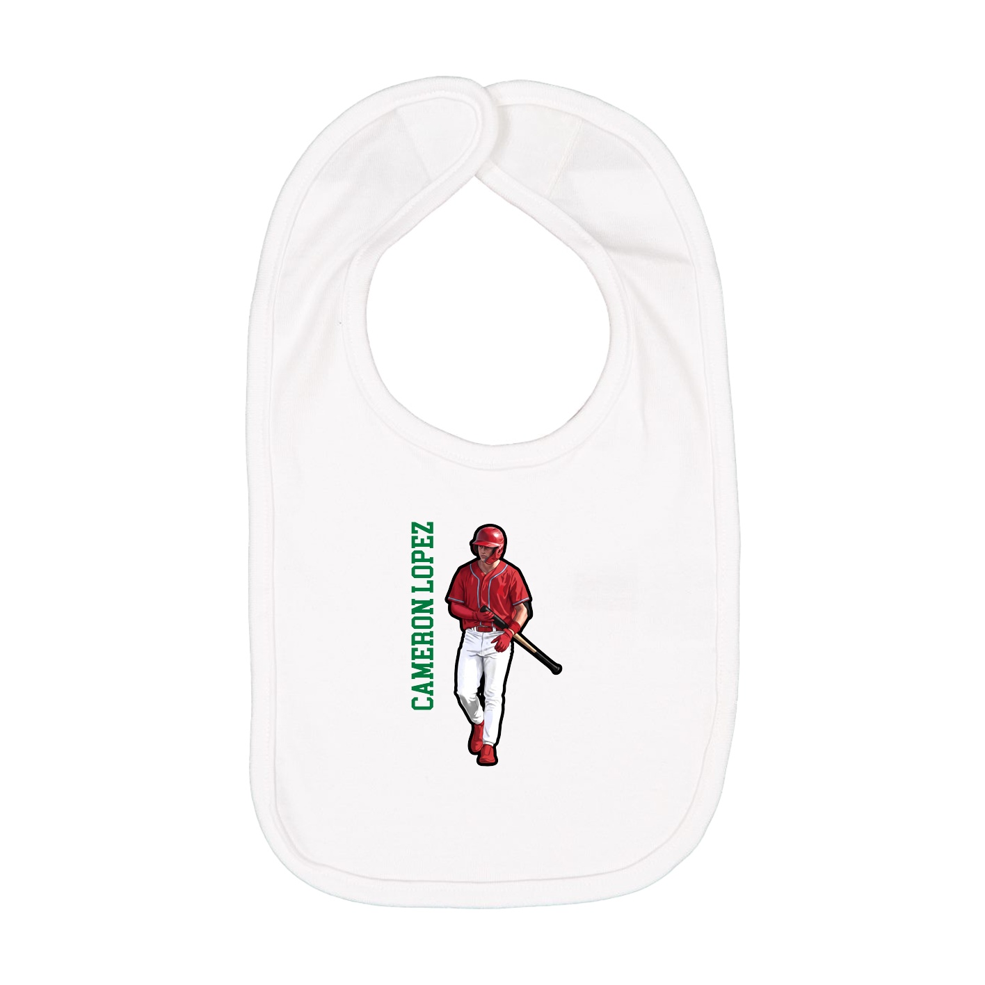 Infant Bib — Name Vertical in White