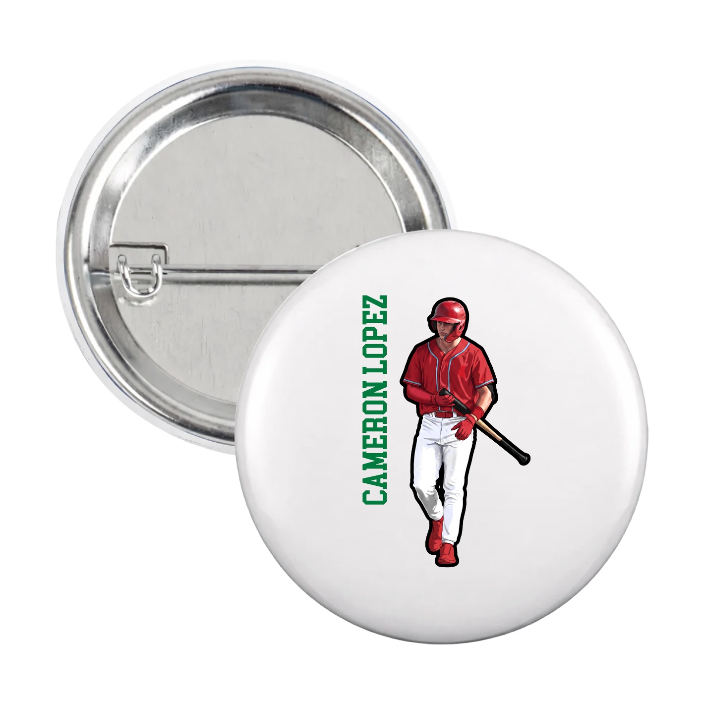 Game Day Button — Name Vertical in White