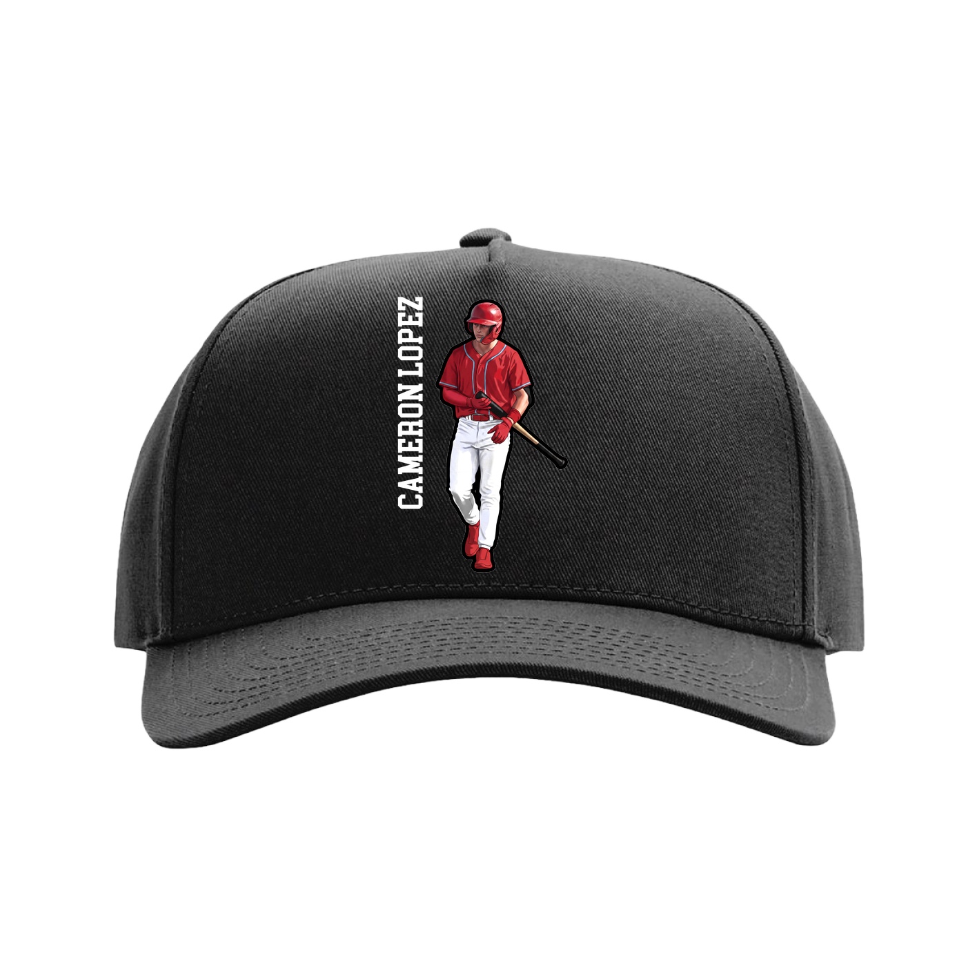 Full Fabric Five-Panel Champ Cap — Name Vertical in Black