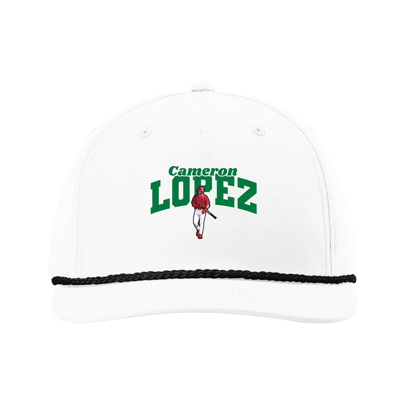 Five-Panel Classic Rope Cap — Signature Arch in White