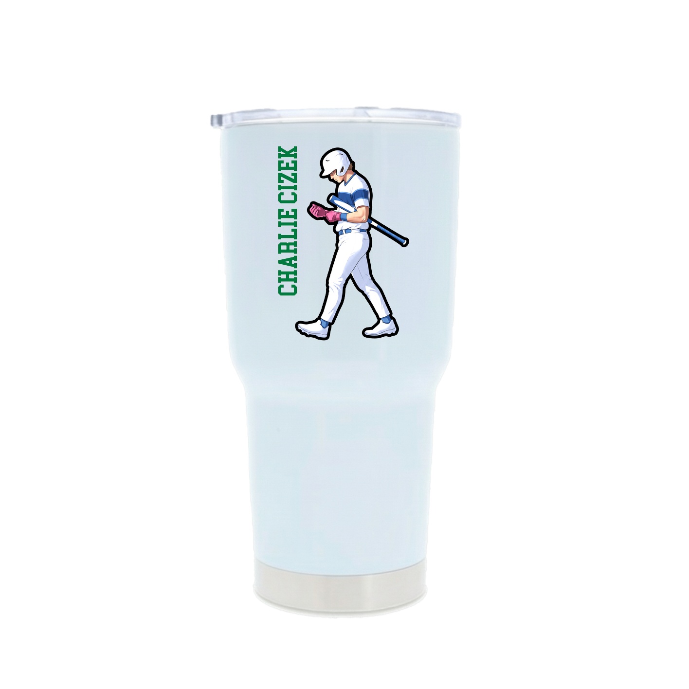 30oz Stainless Steel Tumbler — Name Vertical in White