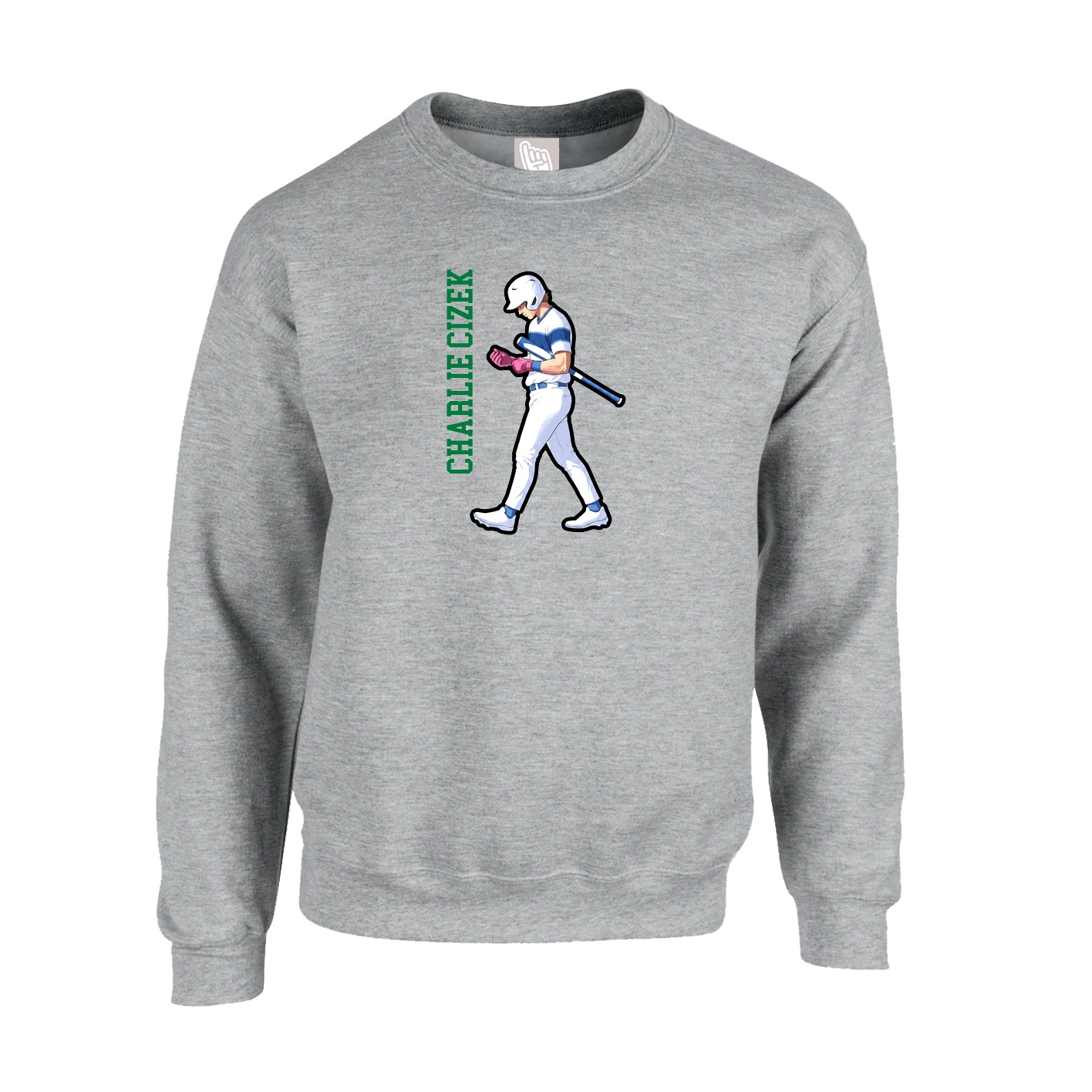 Fleece Crew — Name Vertical in Grey