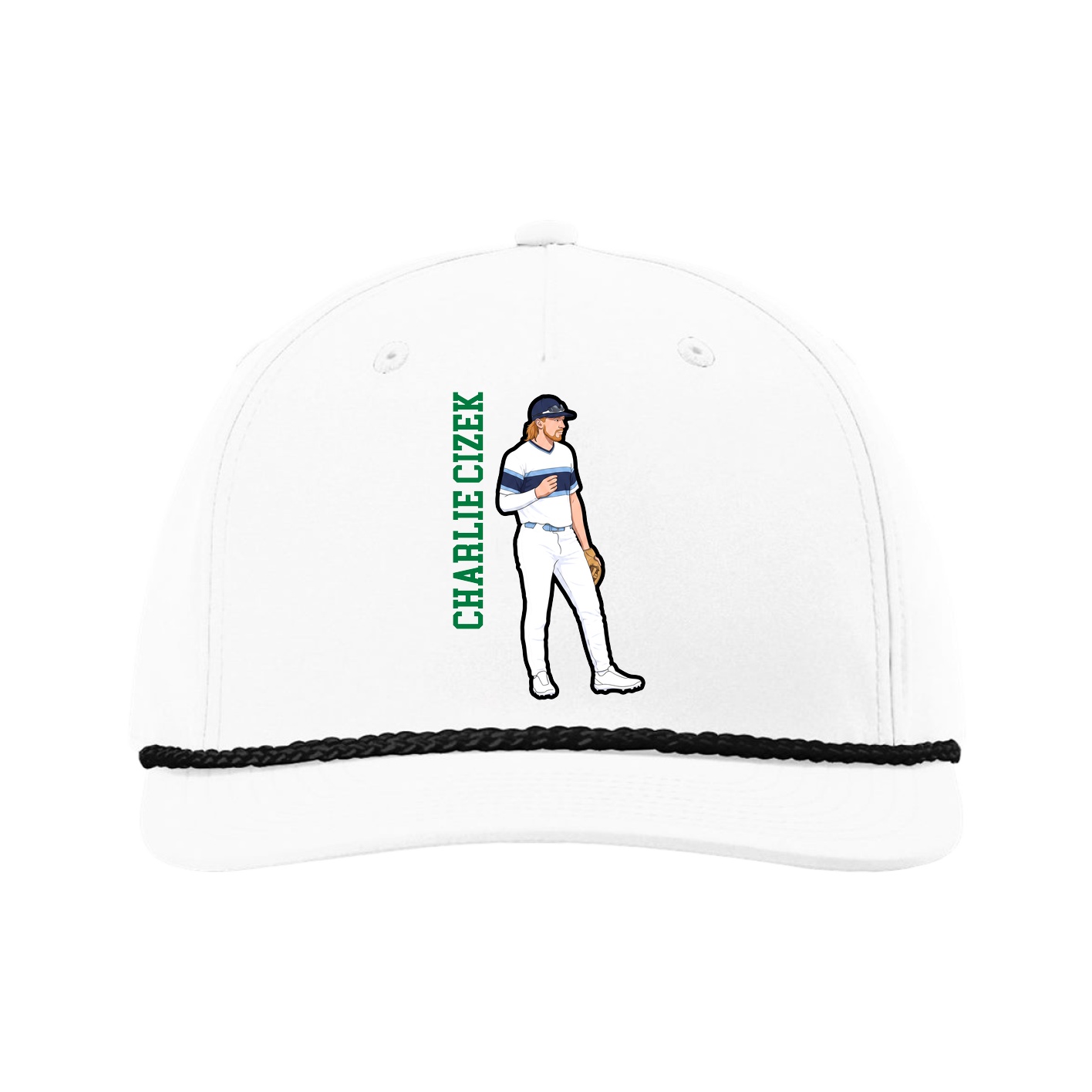 Five-Panel Classic Rope Cap — Name Vertical in White