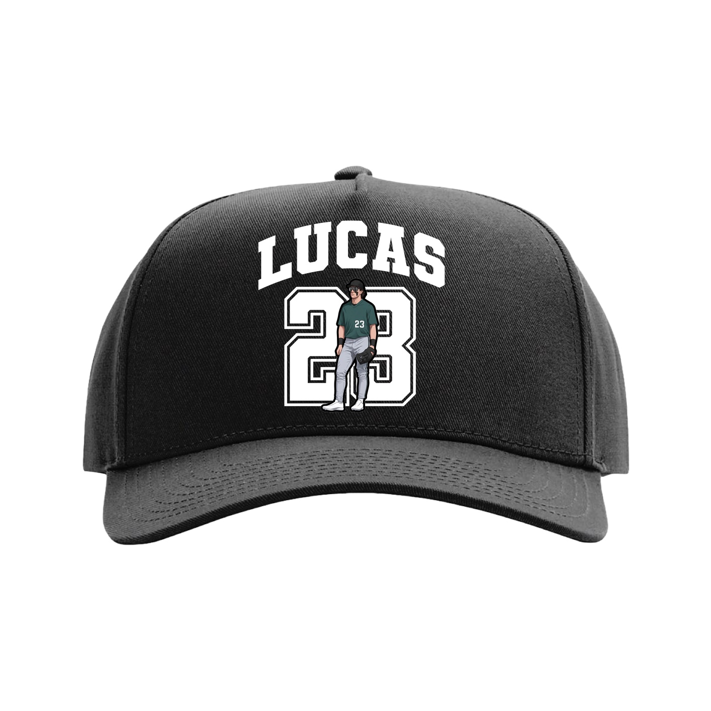 Full Fabric Five-Panel Champ Cap — Number in Black