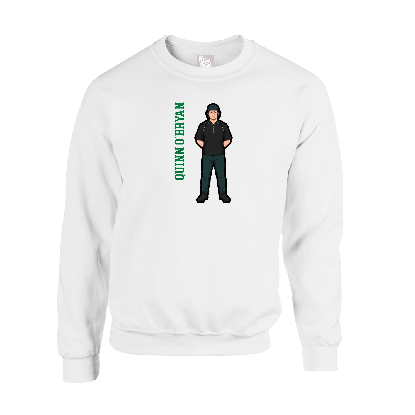 Fleece Crew — Name Vertical in White