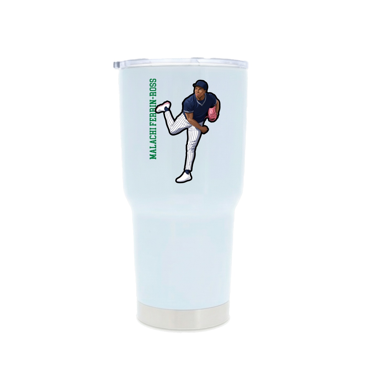 30oz Stainless Steel Tumbler — Name Vertical in White