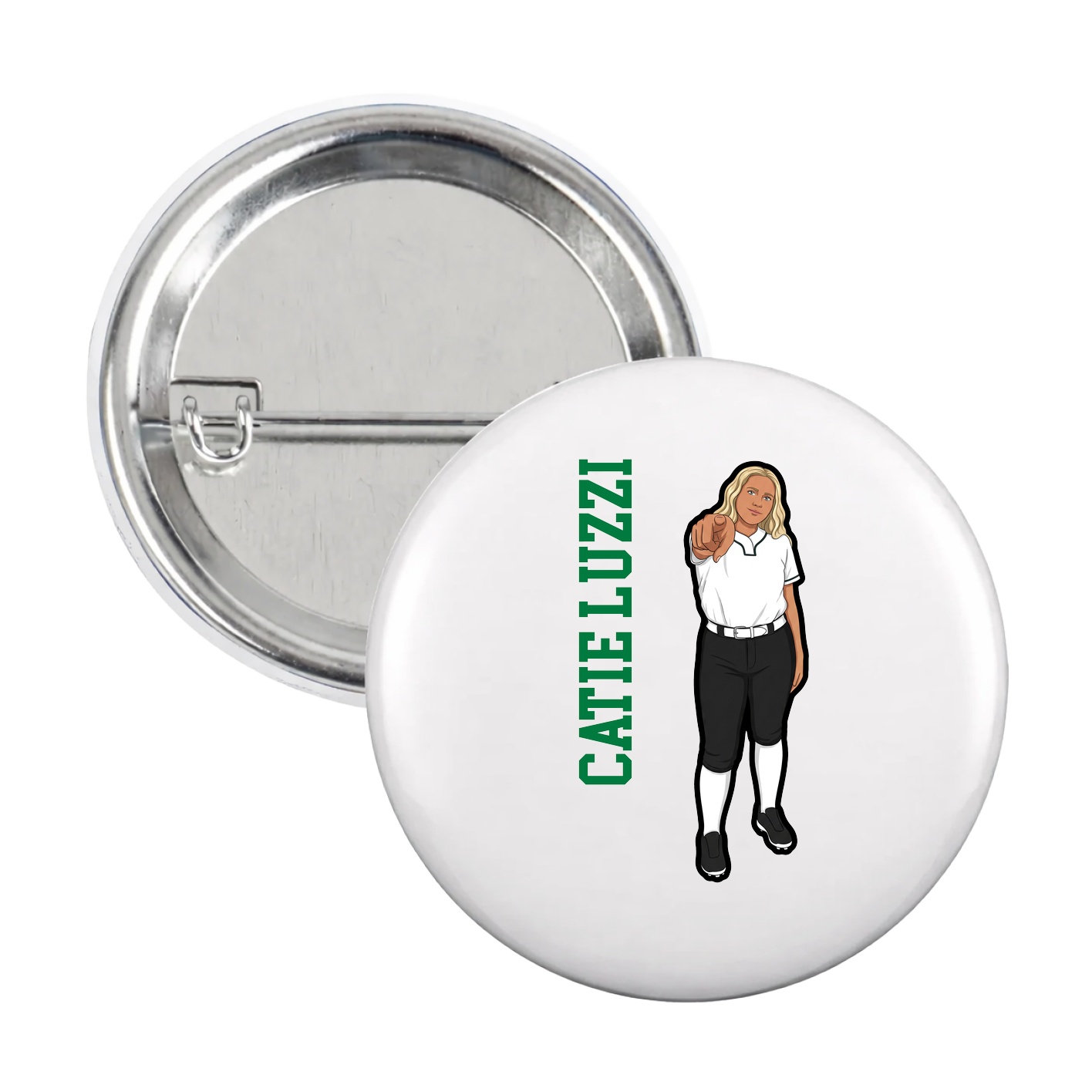 Game Day Button — Name Vertical in White
