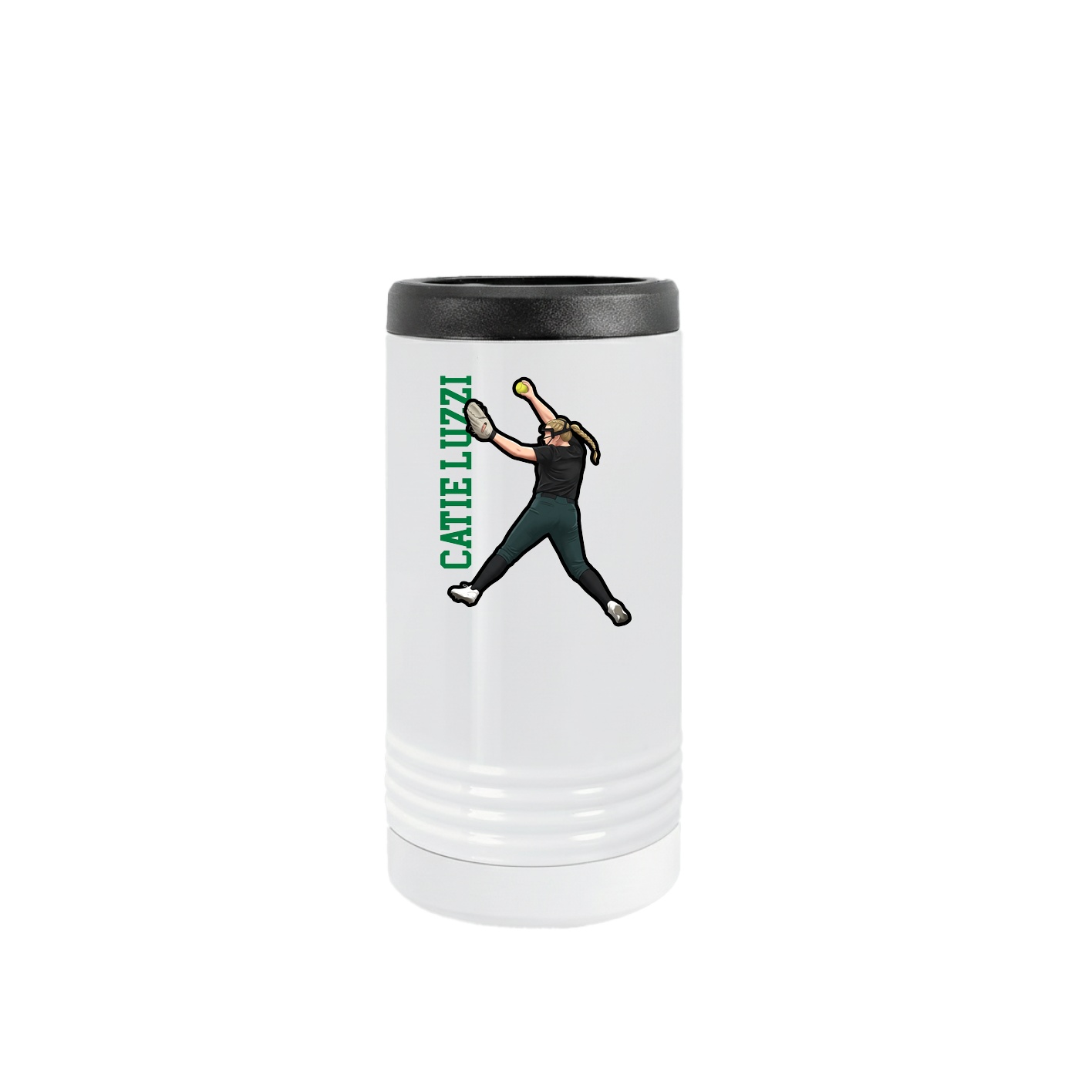 Slim Beverage Holder — Name Vertical in White