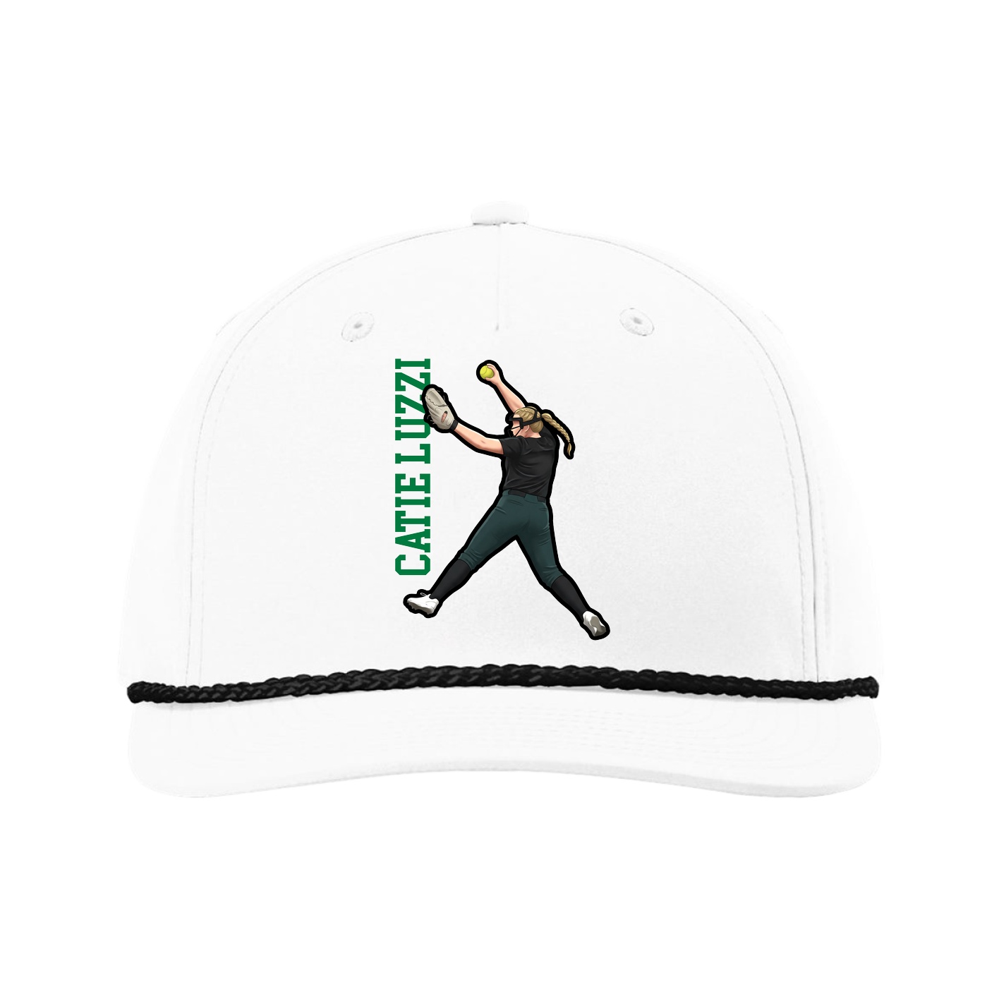 Five-Panel Classic Rope Cap — Name Vertical in White