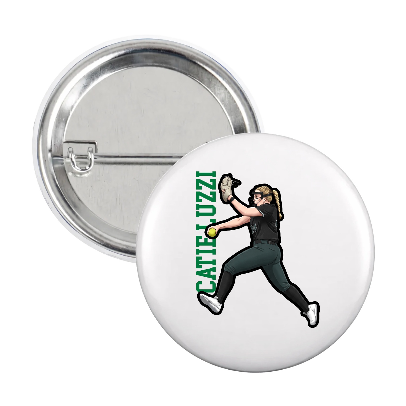 Game Day Button — Name Vertical in White