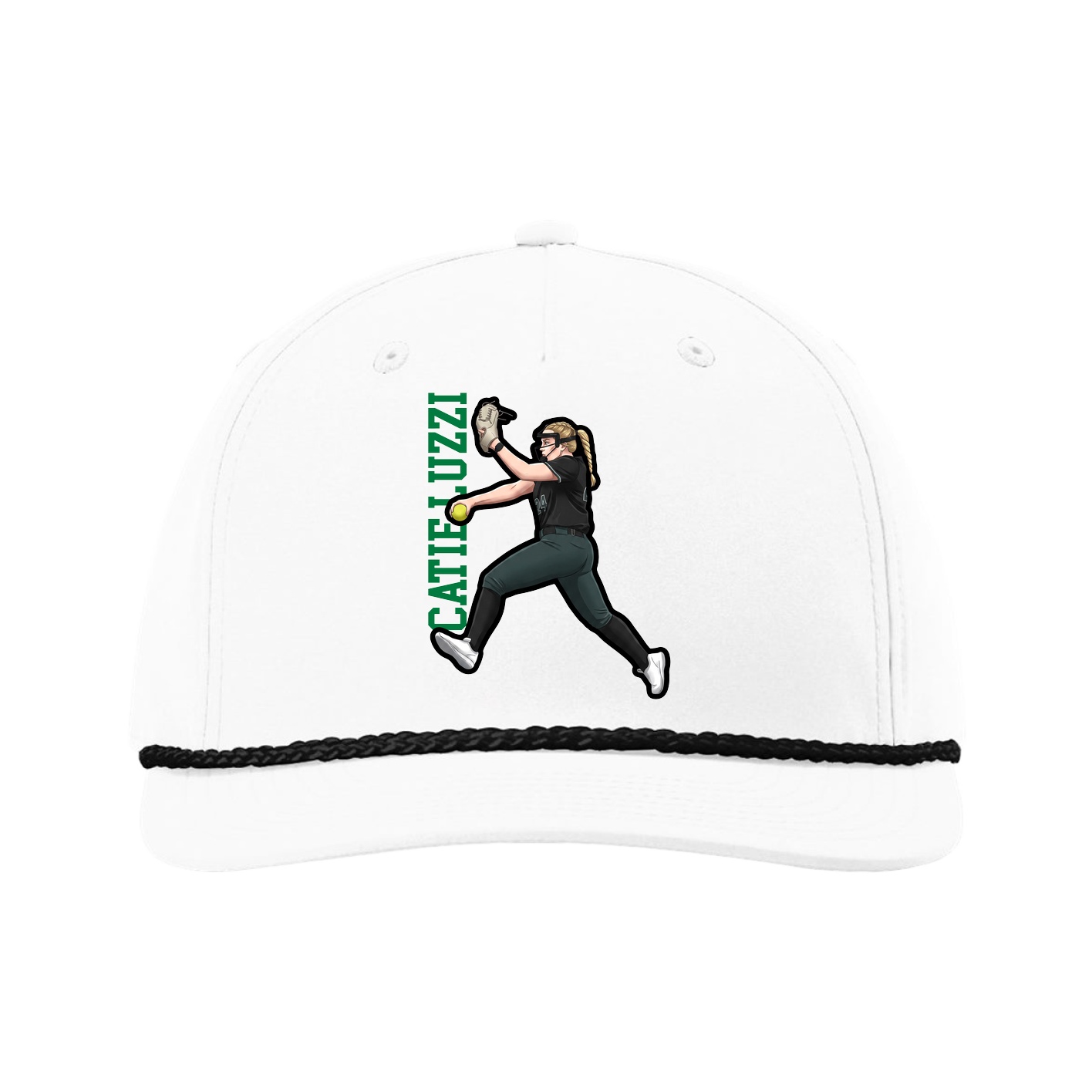Five-Panel Classic Rope Cap — Name Vertical in White