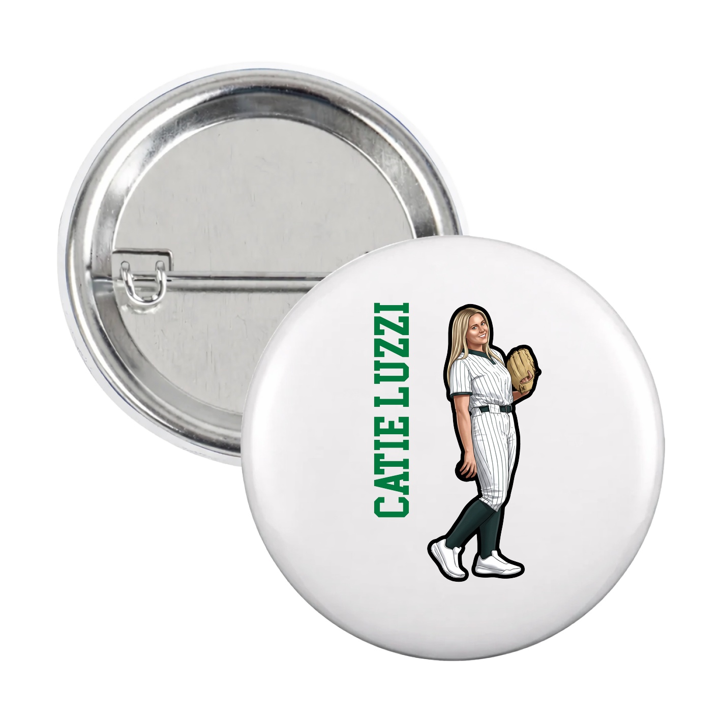 Game Day Button — Name Vertical in White