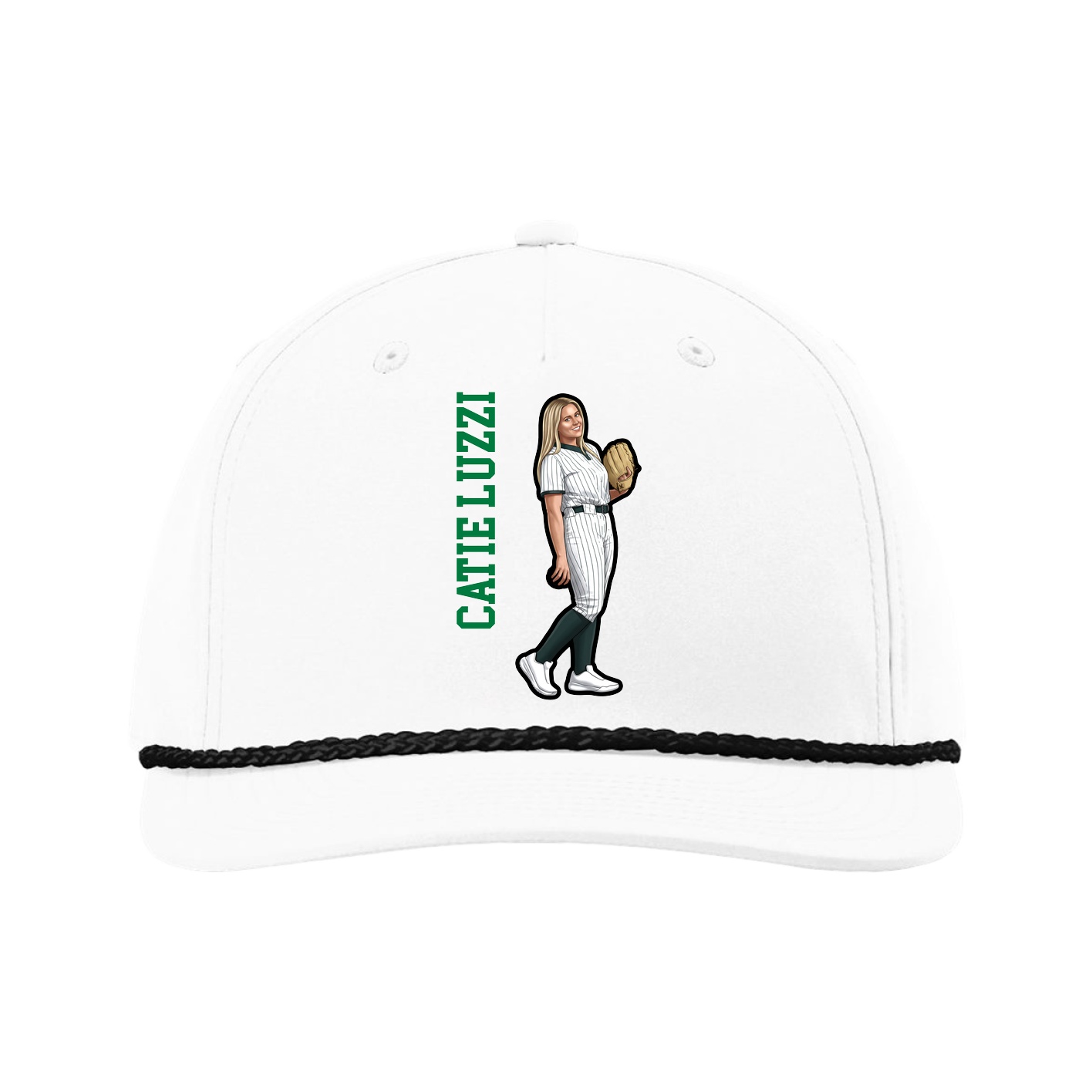 Five-Panel Classic Rope Cap — Name Vertical in White