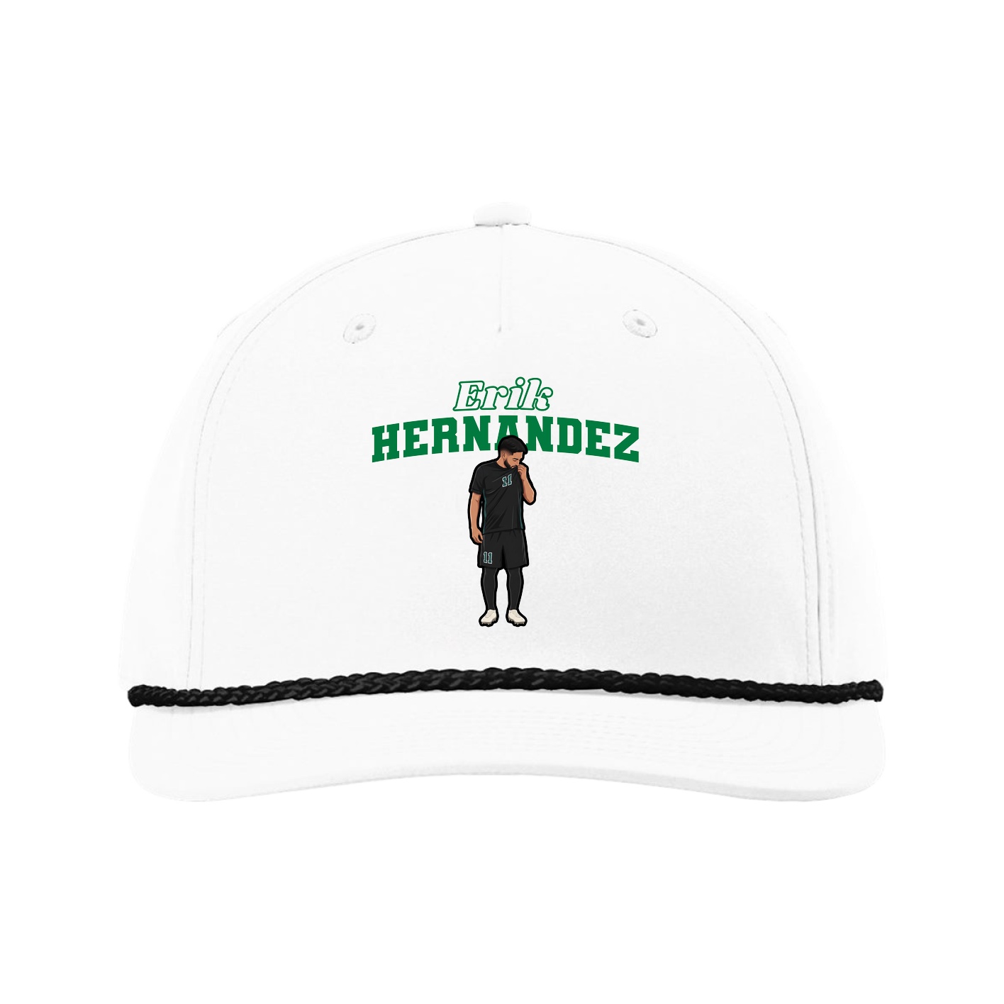 Five-Panel Classic Rope Cap — Name Arch in White
