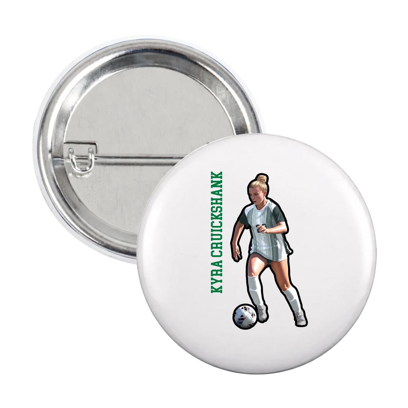 Game Day Button — Name Vertical in White