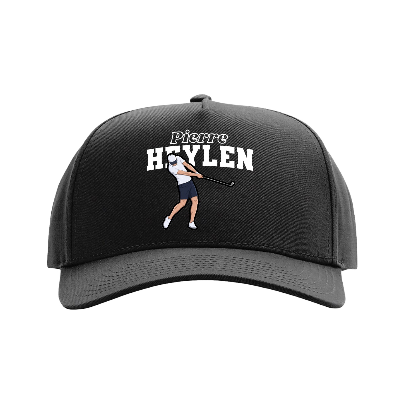 Full Fabric Five-Panel Champ Cap — Name Arch in Black