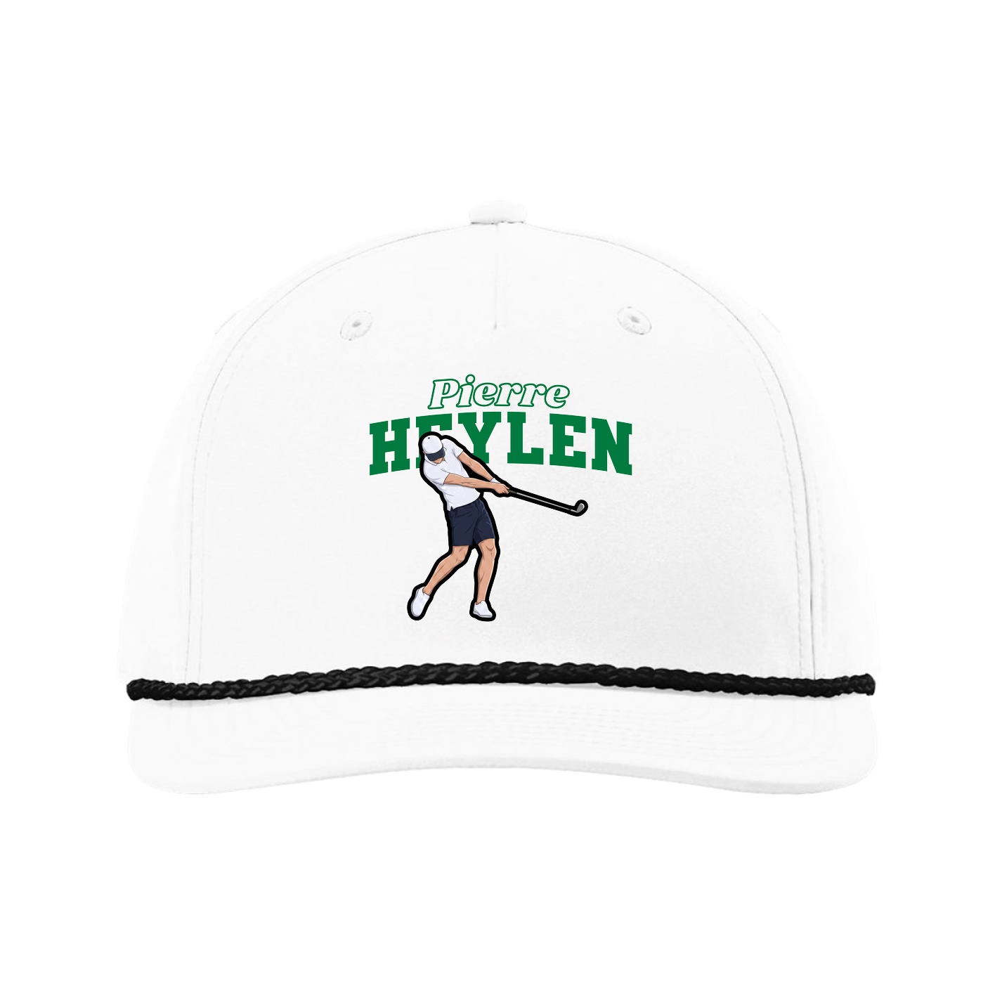 Five-Panel Classic Rope Cap — Name Arch in White