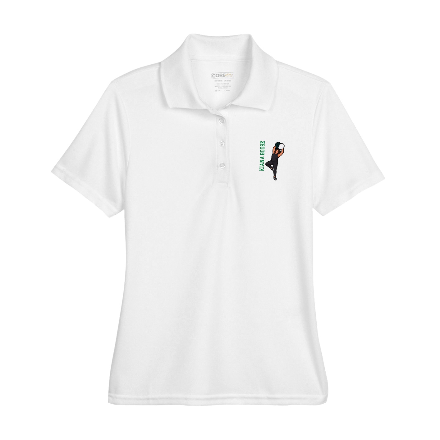 Womens Performance Polo — Name Vertical in White