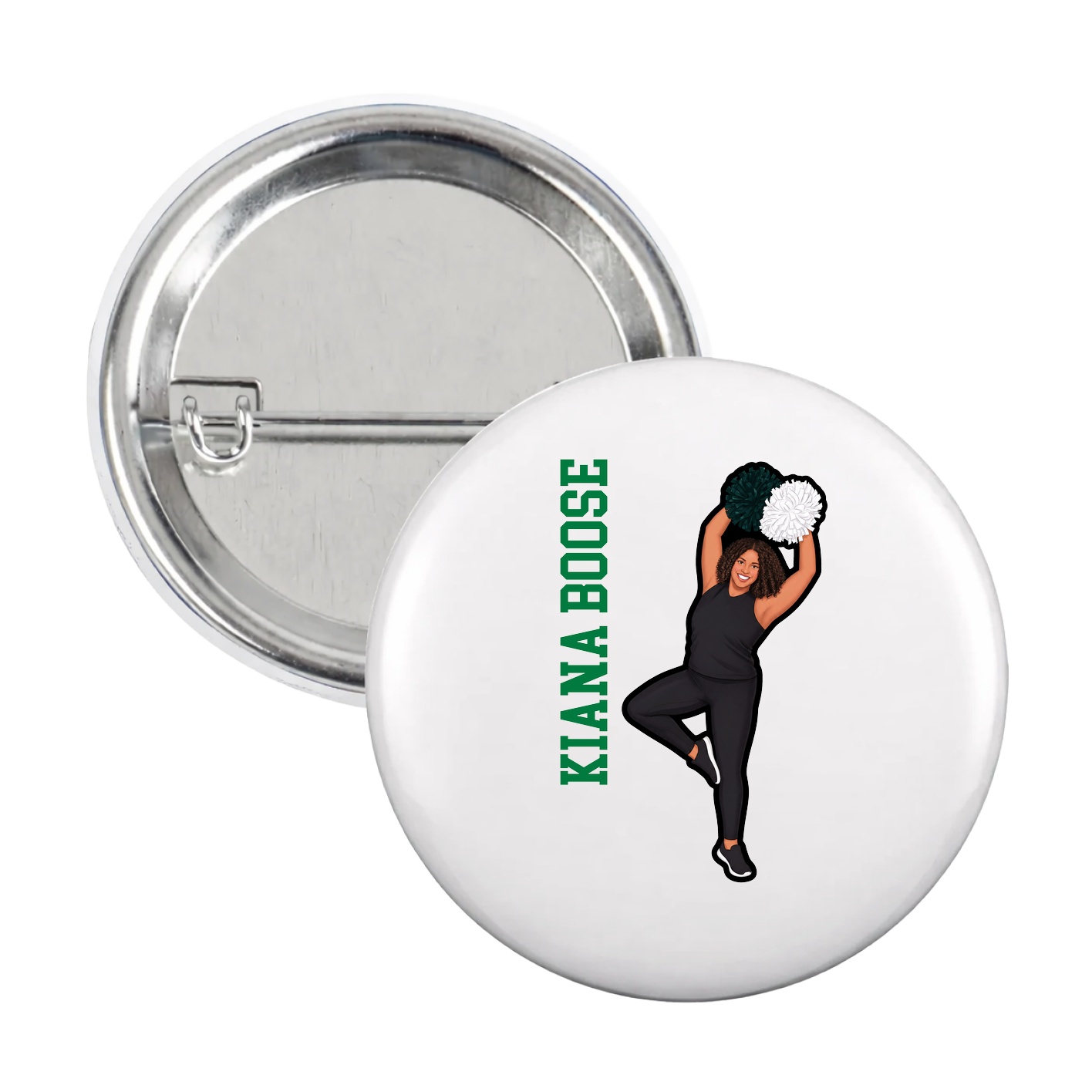 Game Day Button — Name Vertical in White