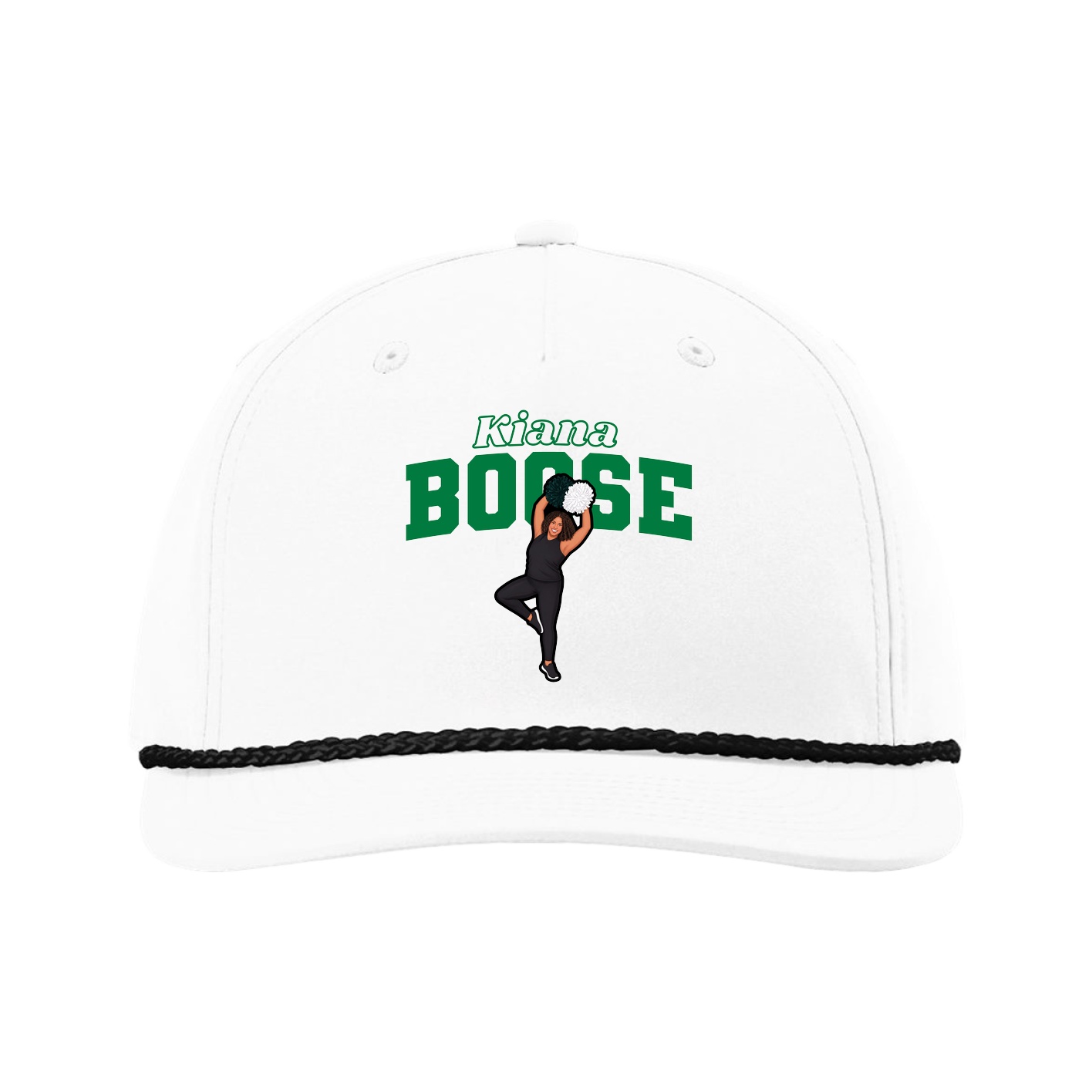 Five-Panel Classic Rope Cap — Name Arch in White