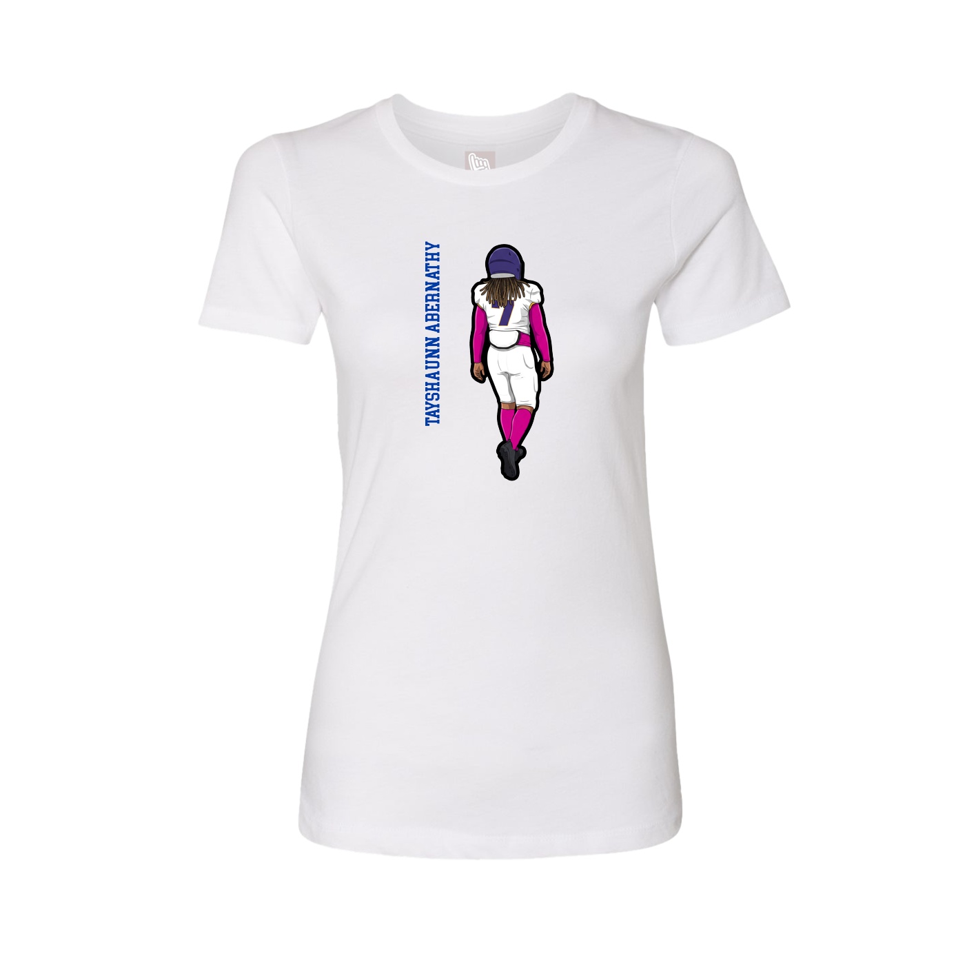 Fitted Women's Tee — Name Vertical in White