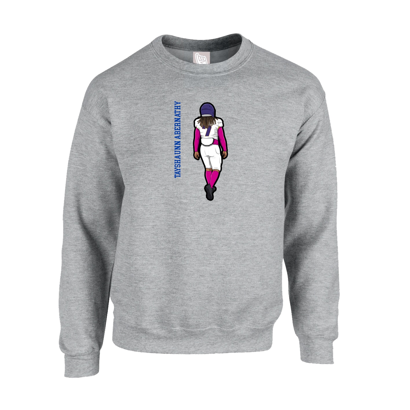 Fleece Crew — Name Vertical in Grey