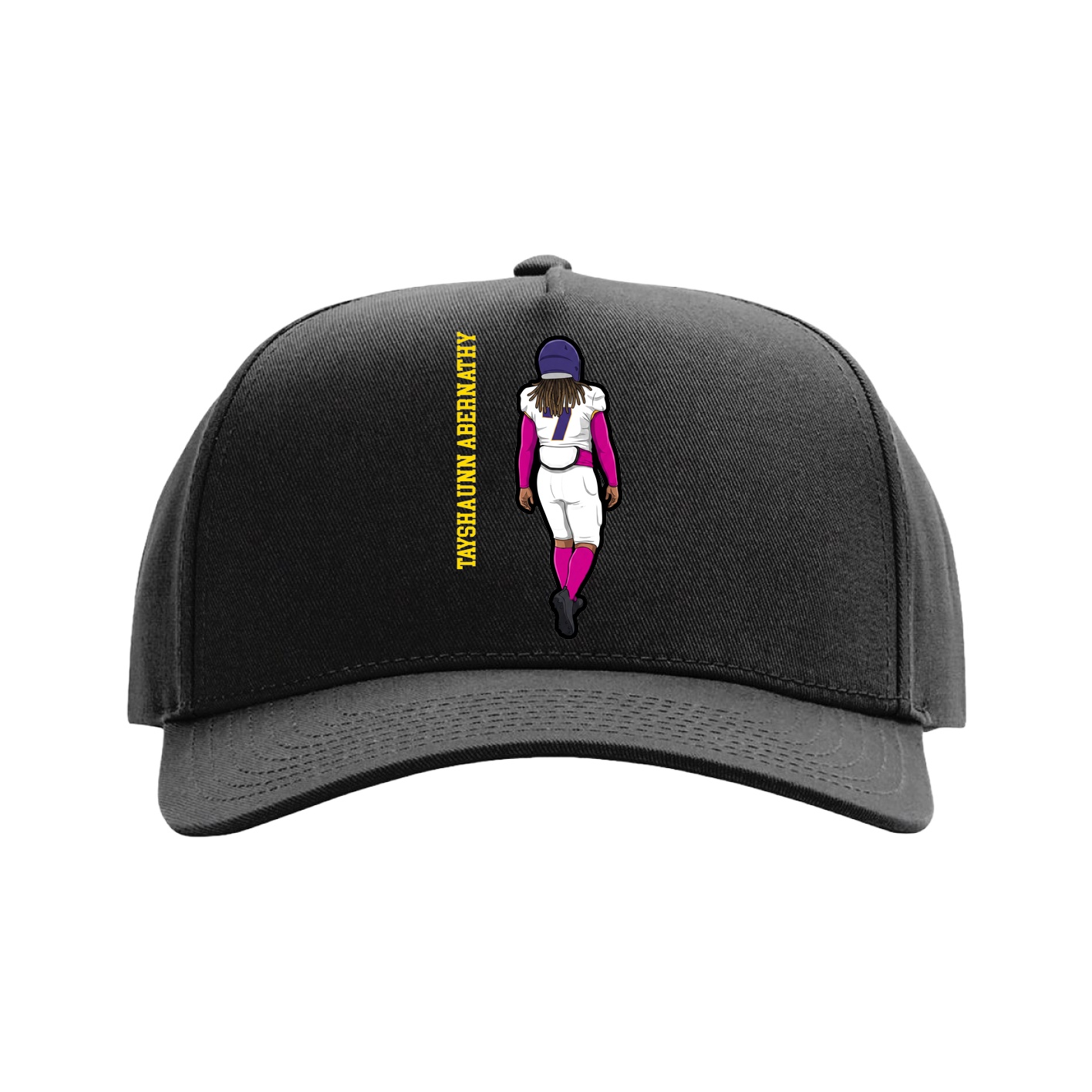 Full Fabric Five-Panel Champ Cap — Name Vertical in Black
