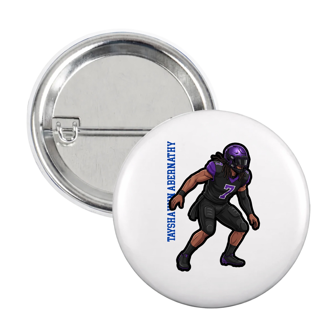 Game Day Button — Name Vertical in White