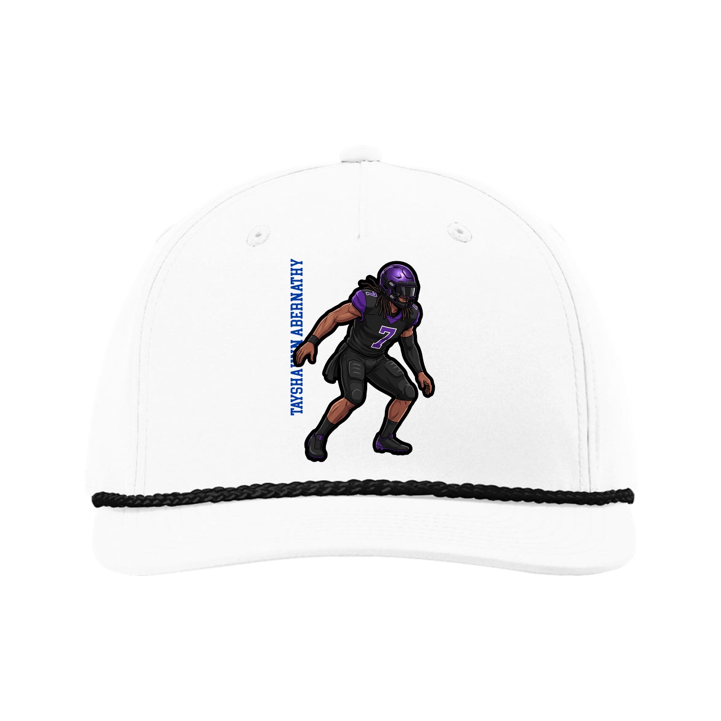 Five-Panel Classic Rope Cap — Name Vertical in White