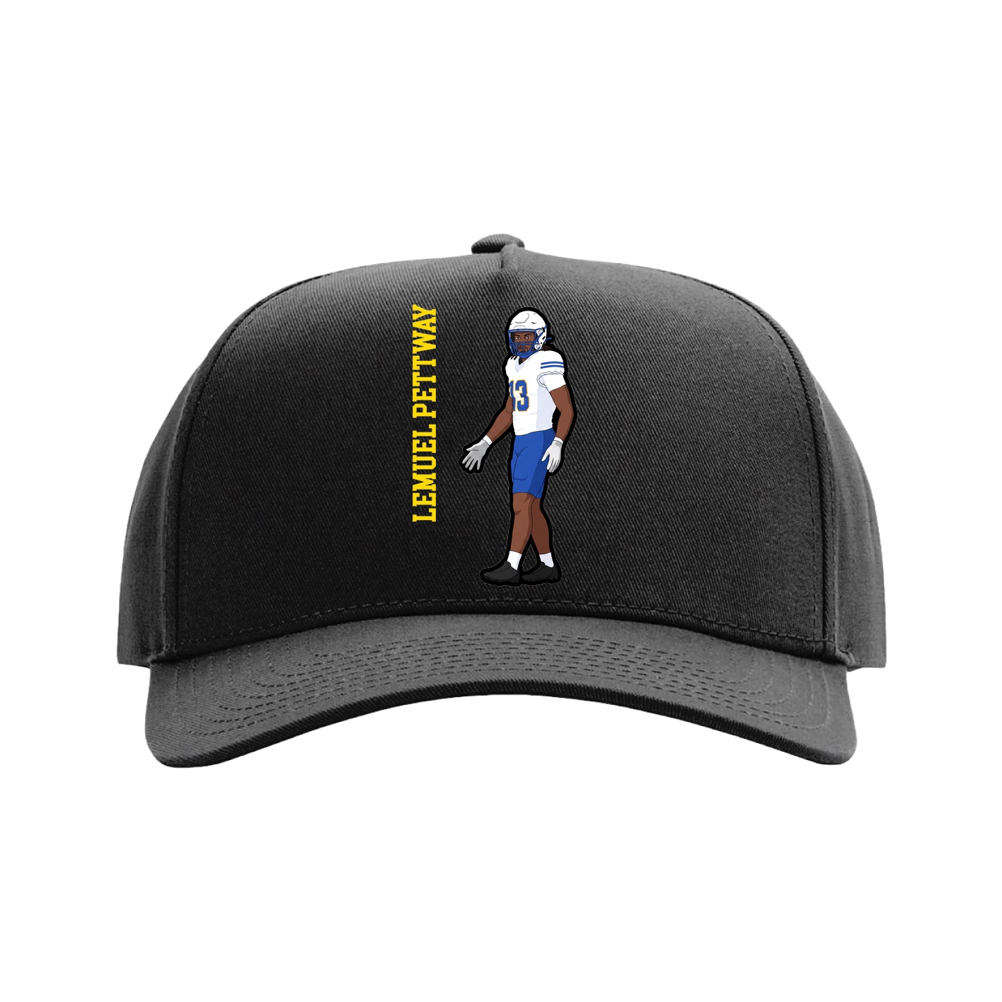 Full Fabric Five-Panel Champ Cap — Name Vertical in Black