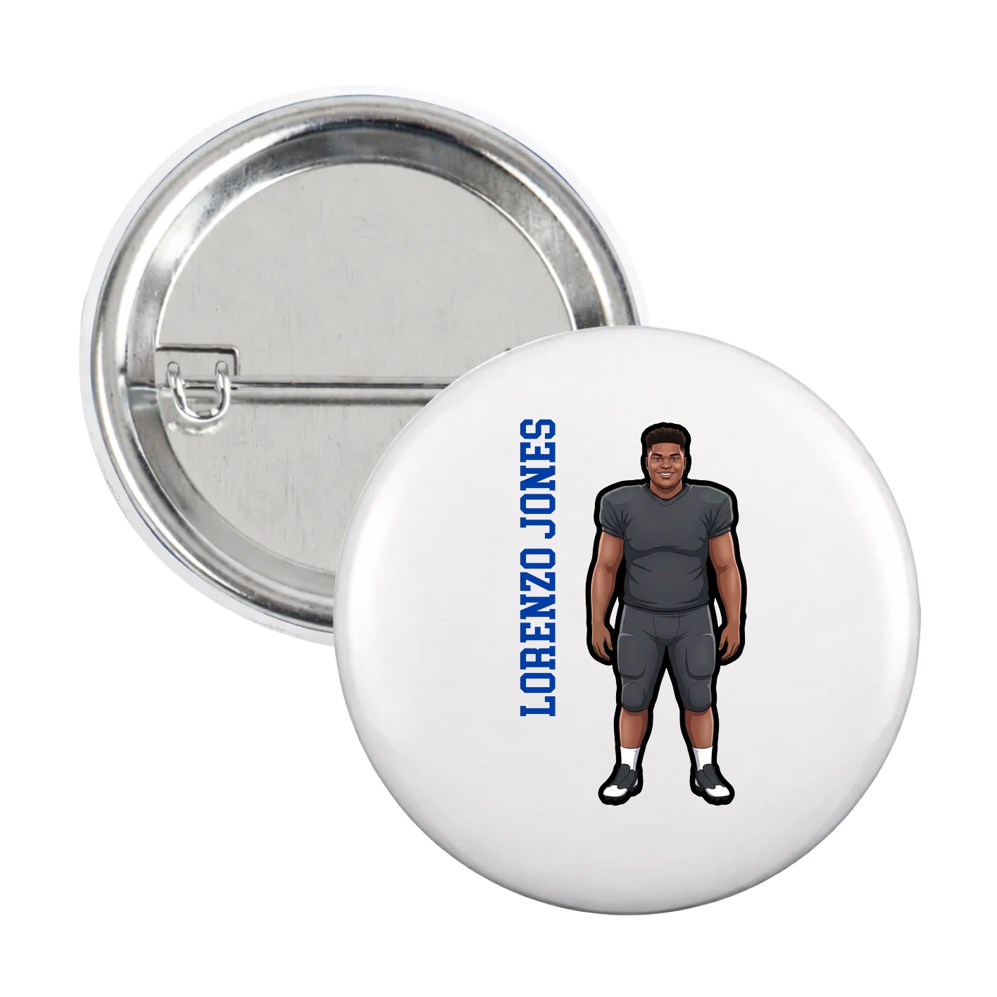 Game Day Button — Name Vertical in White