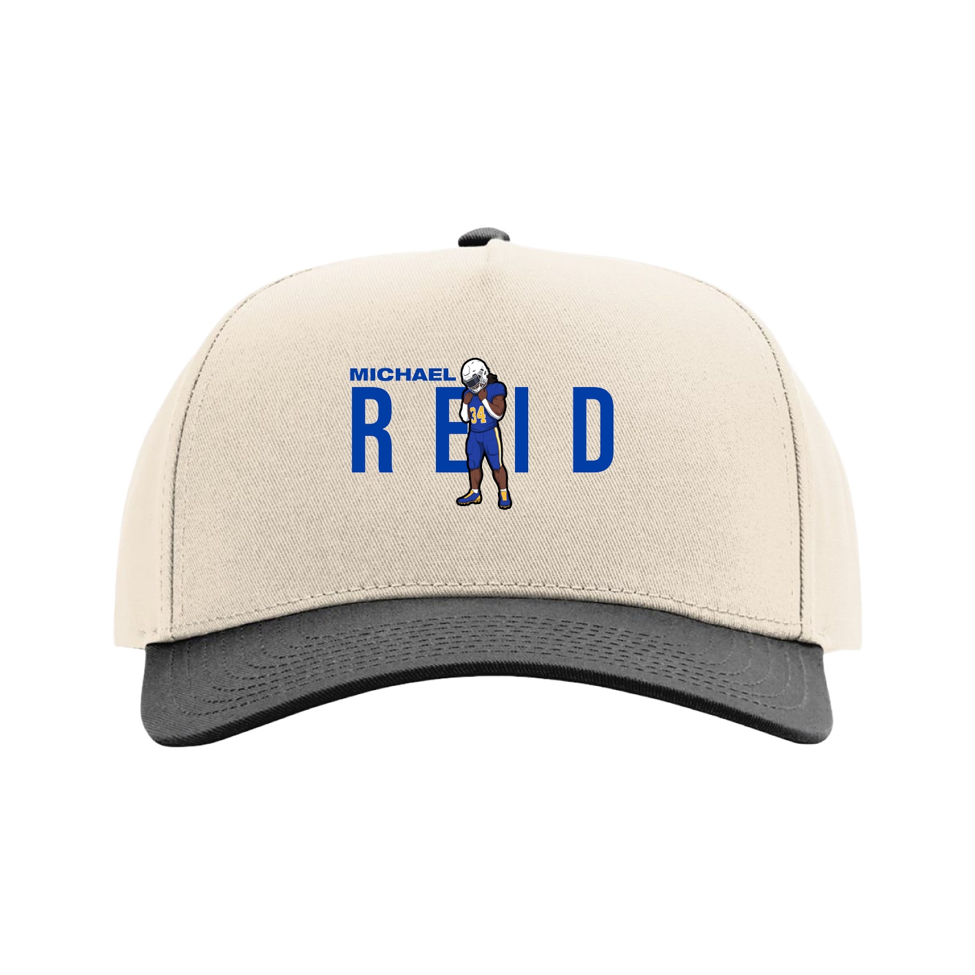 Full Fabric Five-Panel Champ Cap — Player Name in Cream/Black