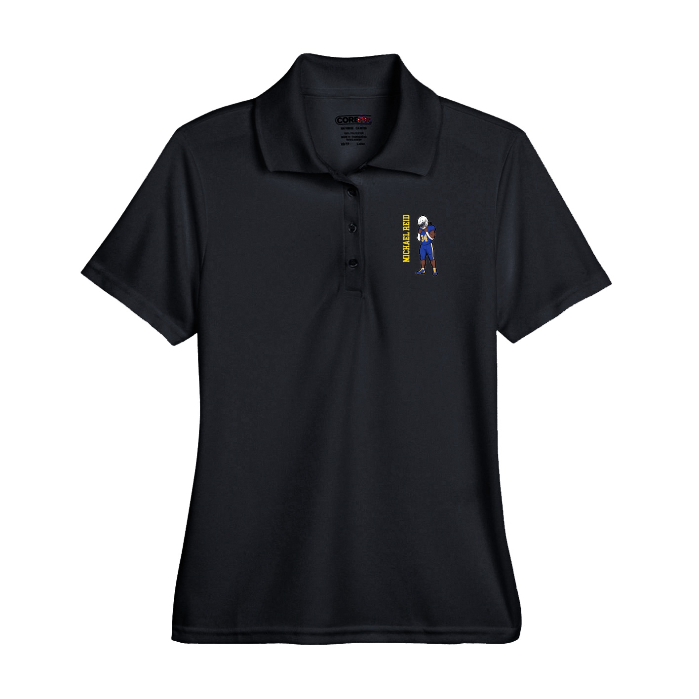 Performance Polo — Name Vertical in Black