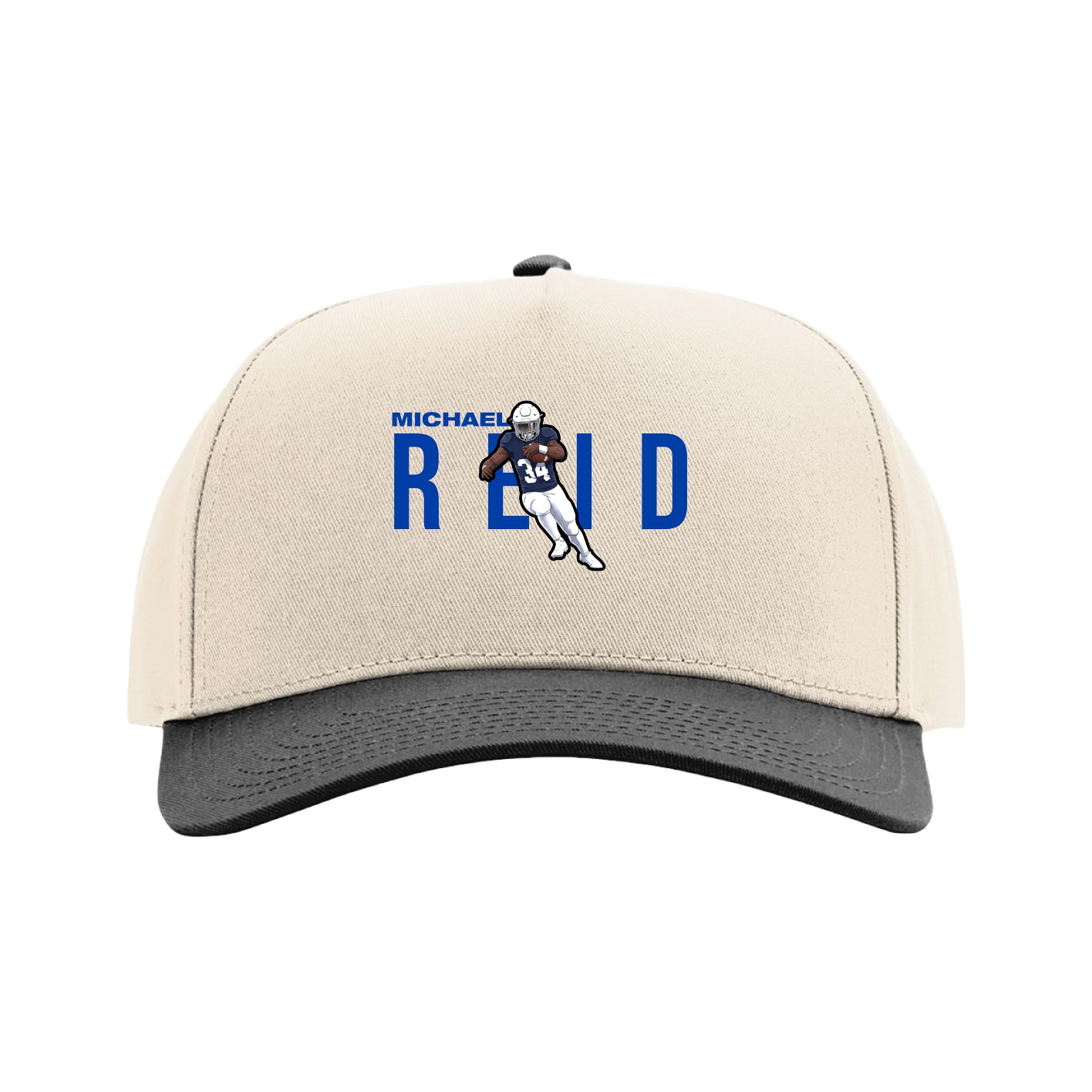 Full Fabric Five-Panel Champ Cap — Player Name in Cream/Black