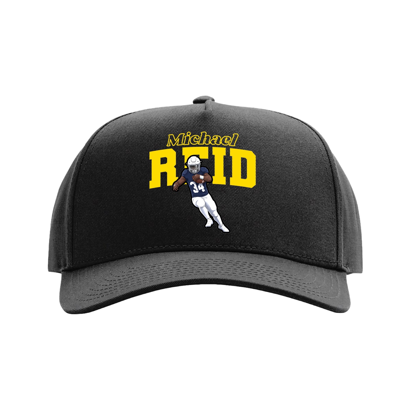 Full Fabric Five-Panel Champ Cap — Name Arch in Black