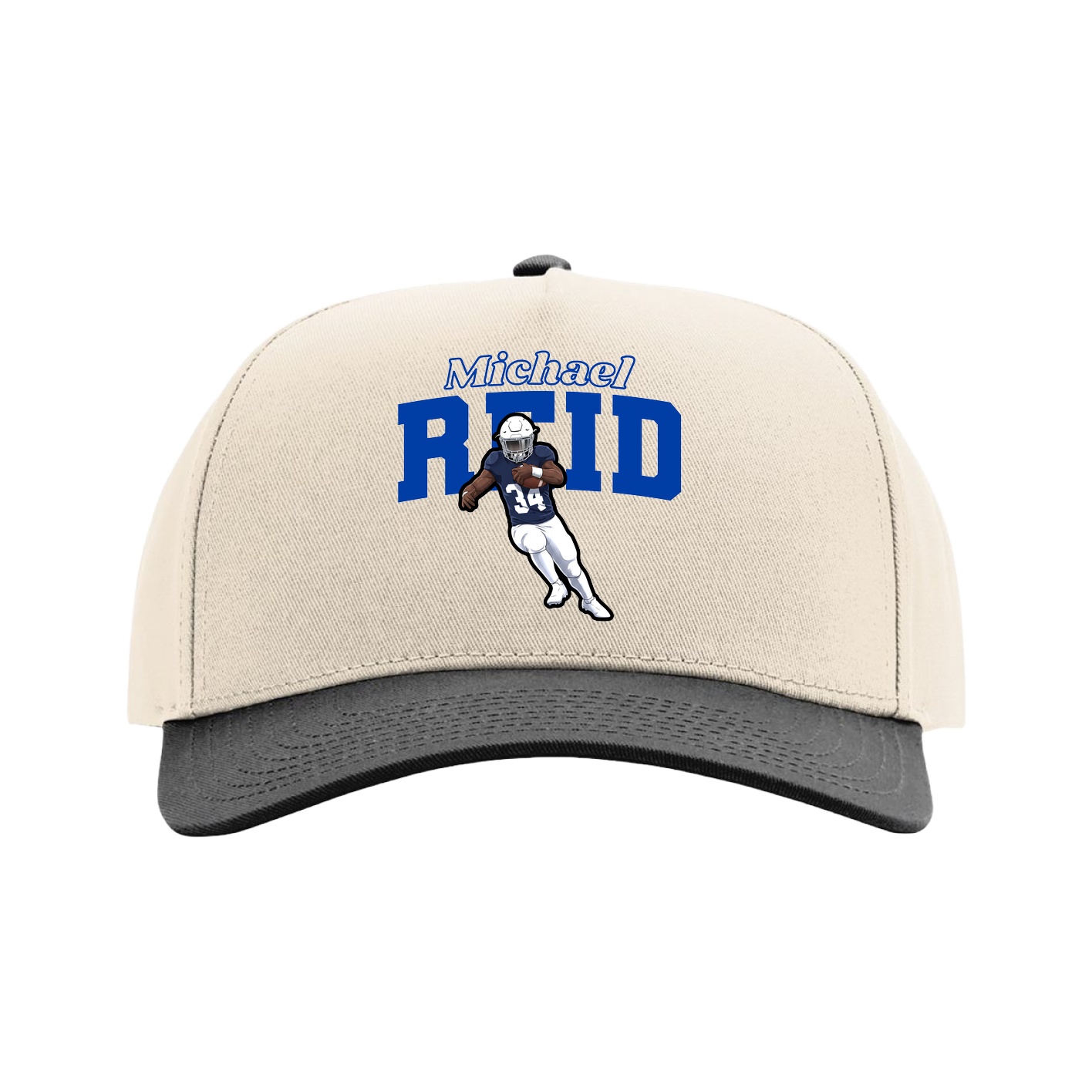 Full Fabric Five-Panel Champ Cap — Name Arch in Cream/Black
