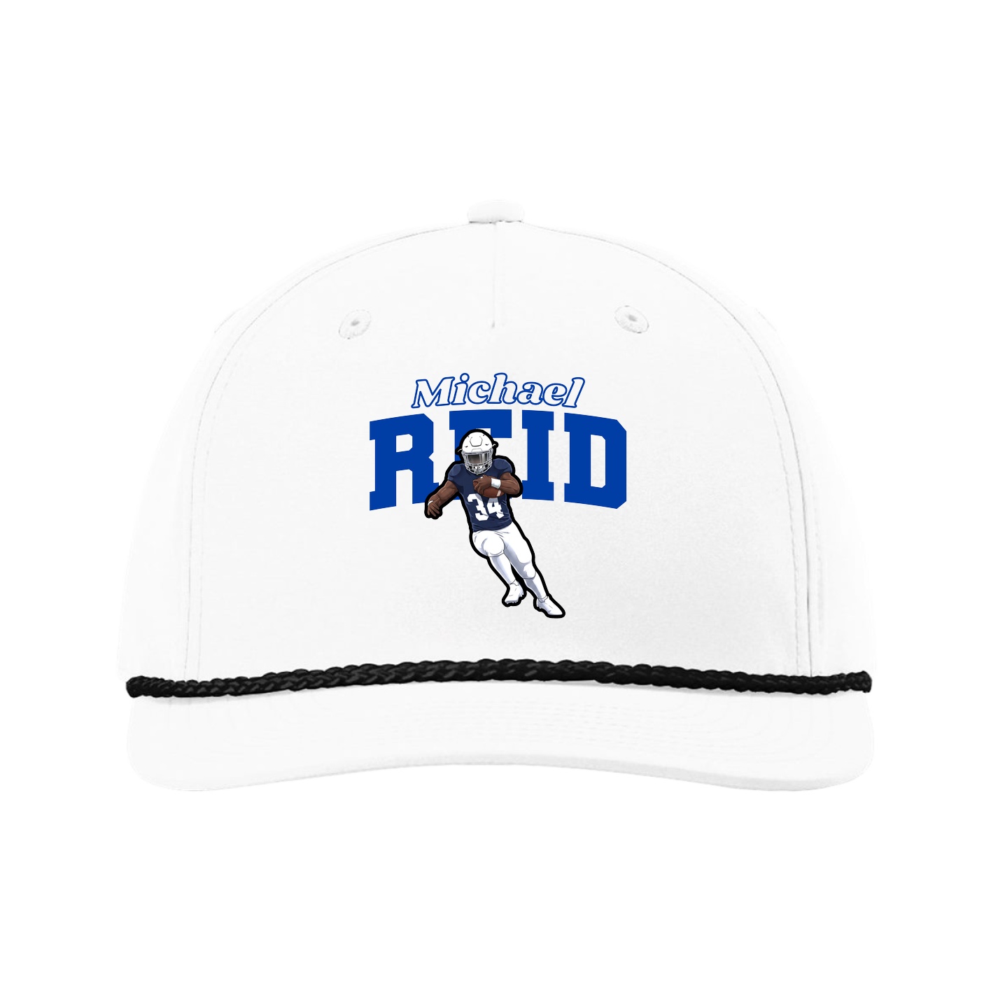 Five-Panel Classic Rope Cap — Name Arch in White