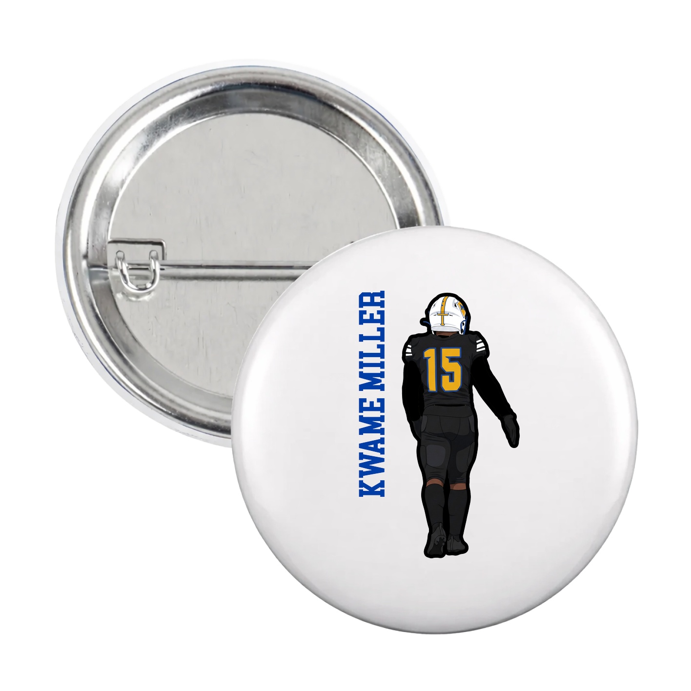 Game Day Button — Name Vertical in White