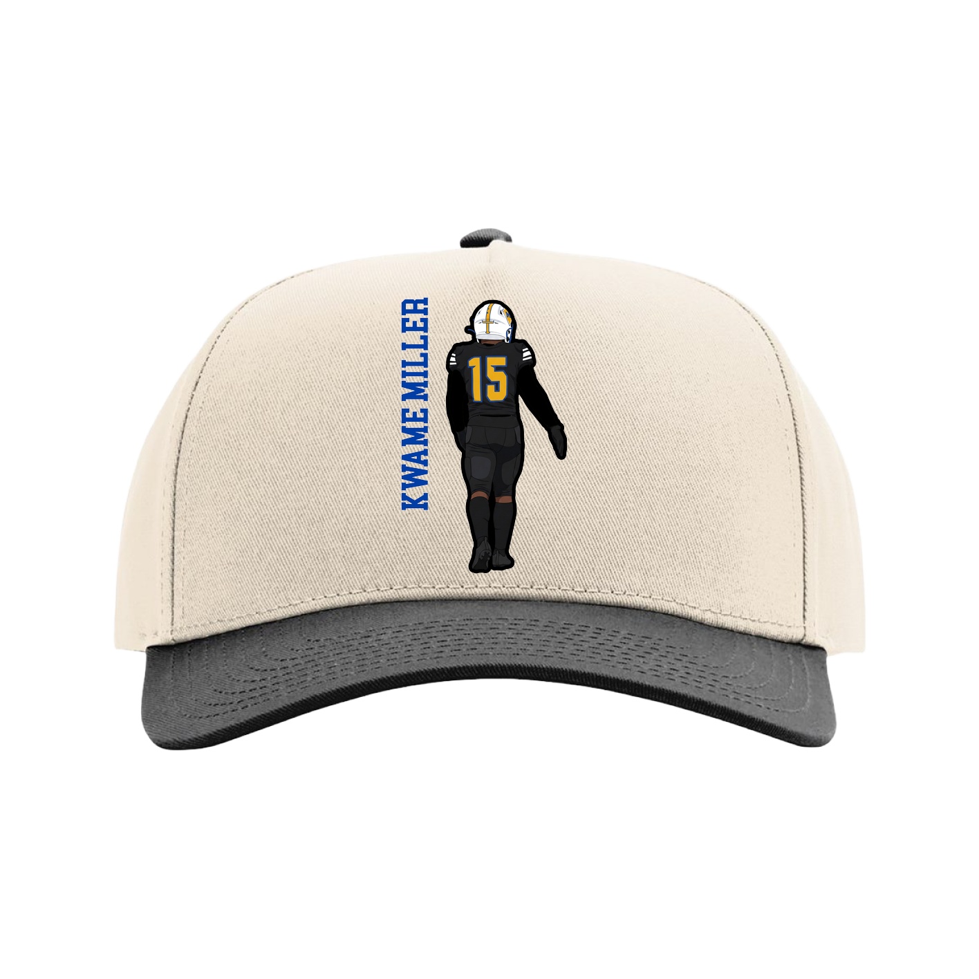Full Fabric Five-Panel Champ Cap — Name Vertical in Cream/Black